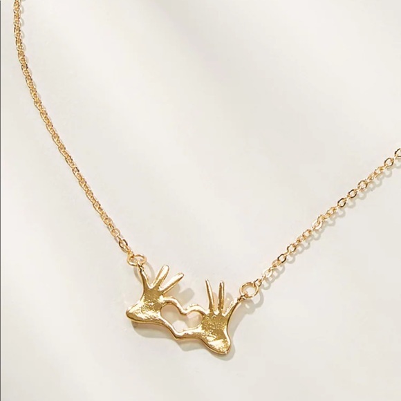 Golden Heart Hands Charm Necklace - Picture 2 of 5